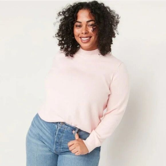 NWOT Old Navy Woman 100% Cotton Pink Soft Loose Fit Mockneck Sweater, 2X - Picture 1 of 7